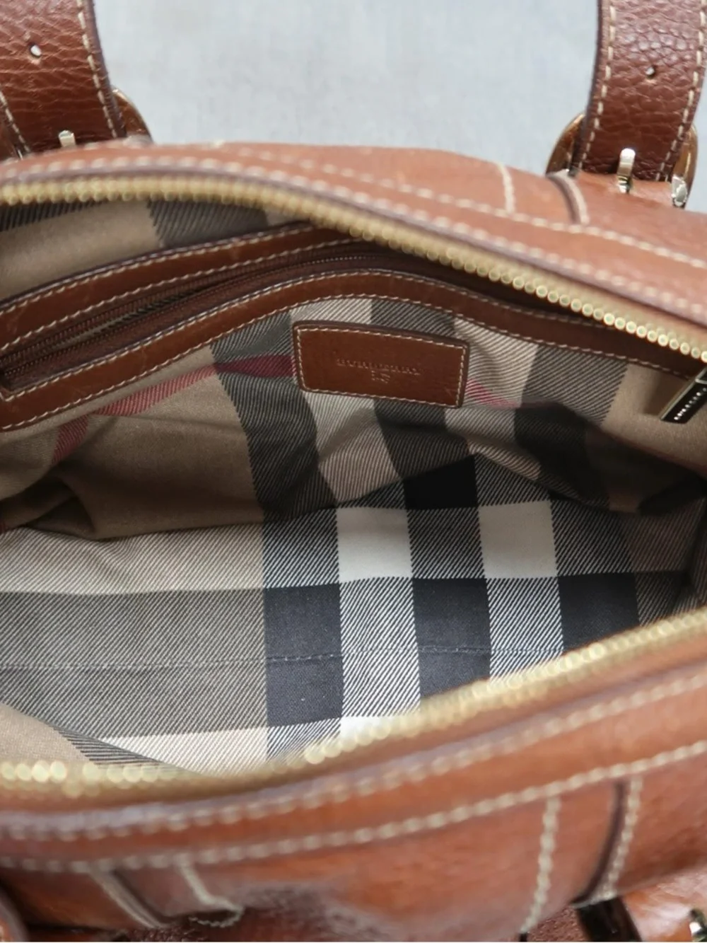 Burberry Brown Pebbled Leather Double-Handle Satchel - Picture 6 of 11